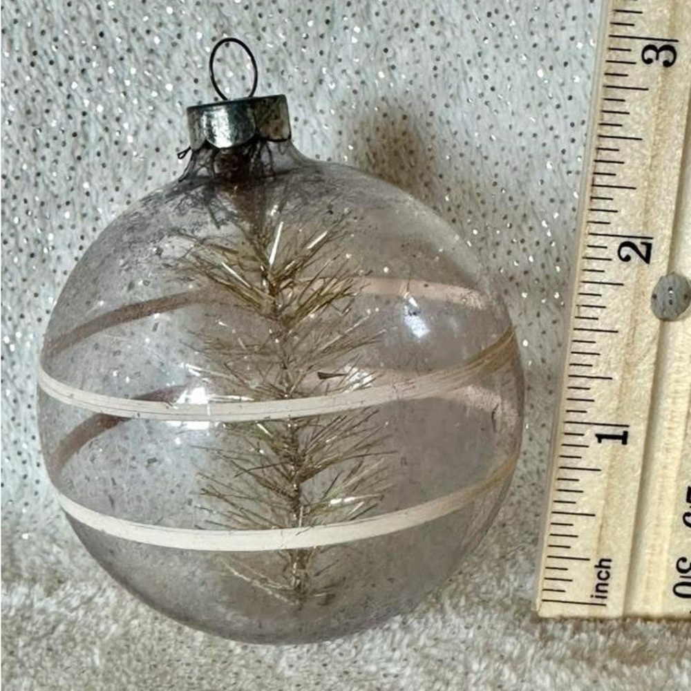 Christmas Ornament with Gold Tinsel Interior - Home Holiday UNSILVERED w/tinsel